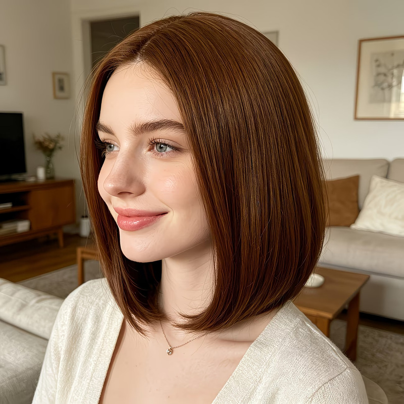 Wig Fiber Net - باروكة قصيرة بواجهة مفتوحة، لون بني